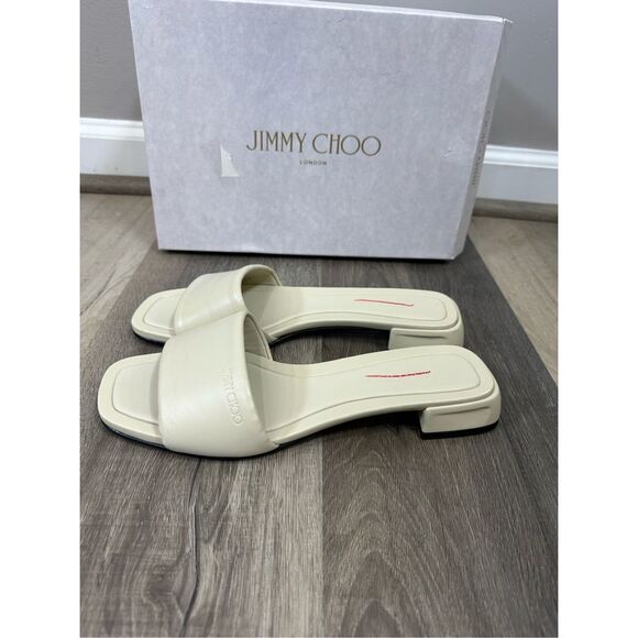 Jimmy Choo Nappa Leather Open Toe Lena Flat Sandals Bamboo Size 39.5 $750 - Picture 10 of 15